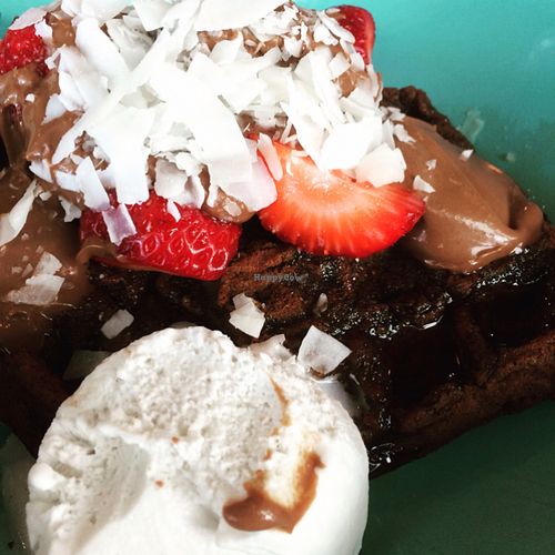 Vegan chocolate waffles at Argo on the Square in Adelaide