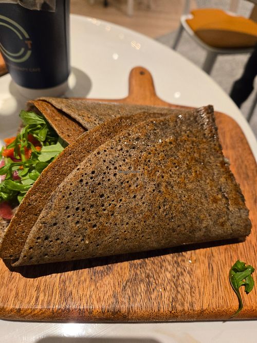 Faux meat and cheese at Crepe Therapy Cafe Boulder in Boulder