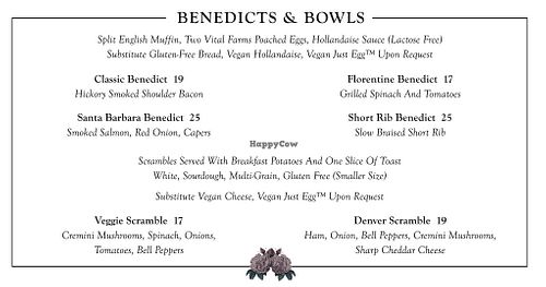 Offers JUST Egg, Vegan Cheese, Vegan Hollandaise, Vegan Sasuage   at Benny and Mary's in Irvine