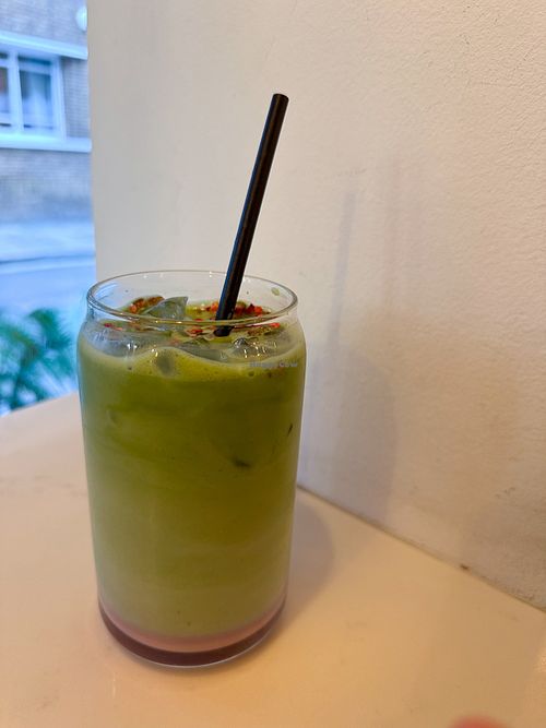 Strawberry matcha latte   at Lalï in London