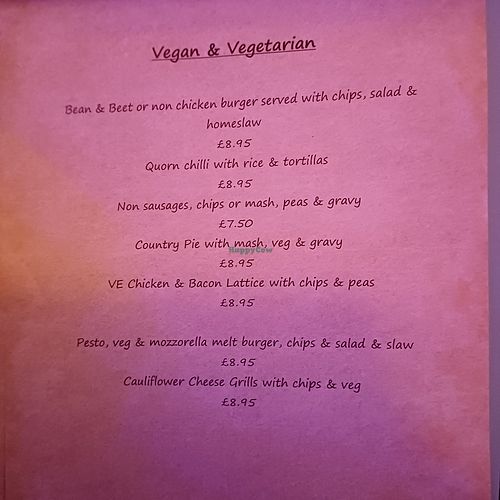 Separate menu at The Albert in England