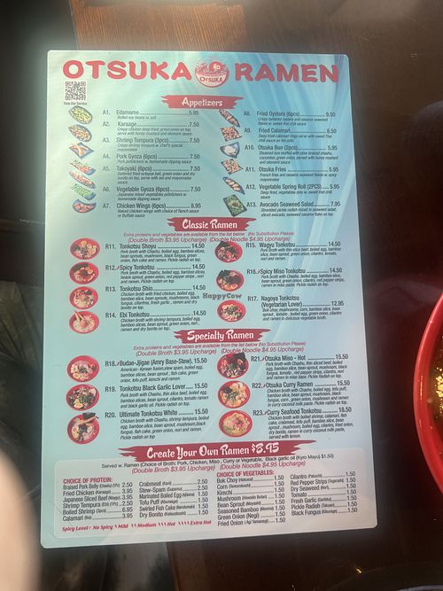 Menu  at Otsuka Ramen in Tampa