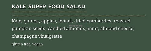 Kale Superfood Salad  at Champagnes Kitchen in Newport Beach