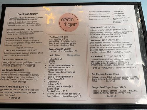 Menu  at Neon Tiger in Malvern