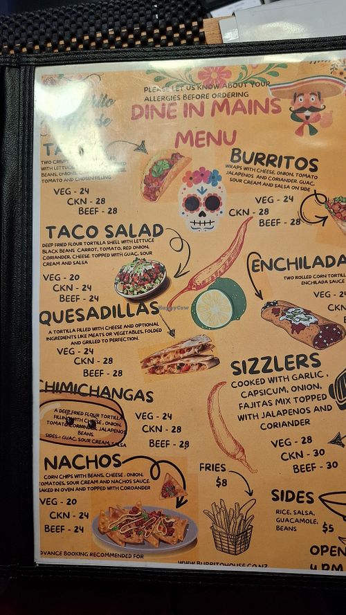 Main menu Nov 25 at Burrito House Birkenhead in Auckland