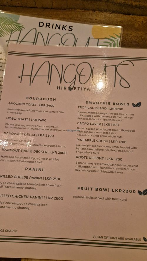 The marked dishes can be made vegan at The Hangout - Hiriketiya in Southern Province