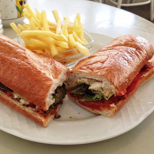 Vegan Sandwich with Tofu-Burghul Patties at The Streets - Ibn Gabirol in Tel Aviv