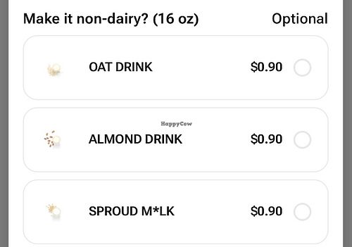 Alternative milk options  at Joe & The Juice in Newport Beach