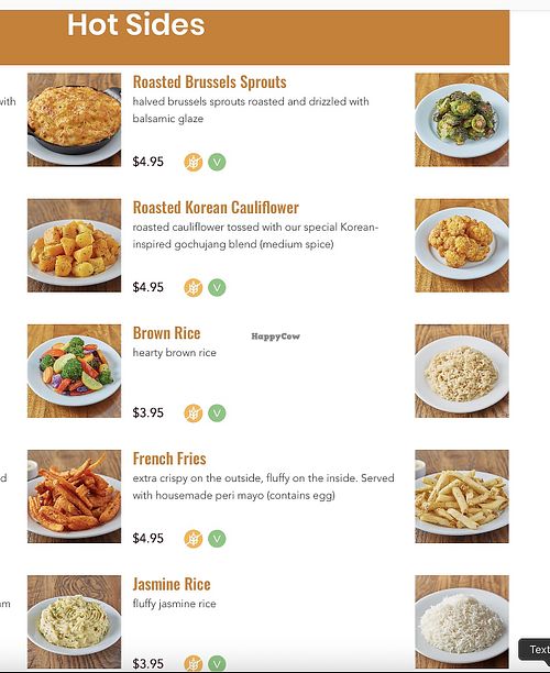 Vegan Sides  at Bushfire Kitchen in Mission Viejo