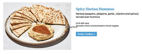 Spicy Harissa Hummus  at Luna Grill in Santa Barbara