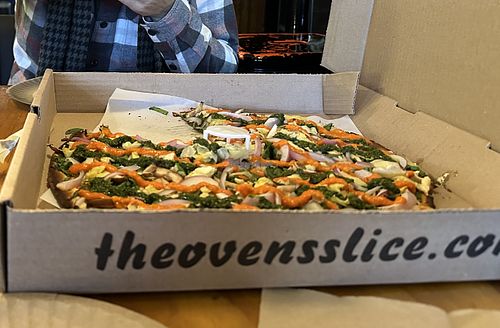 Delicious Vegan City pizza!  We had it with GF crust.    at The Oven's Slice in New York City