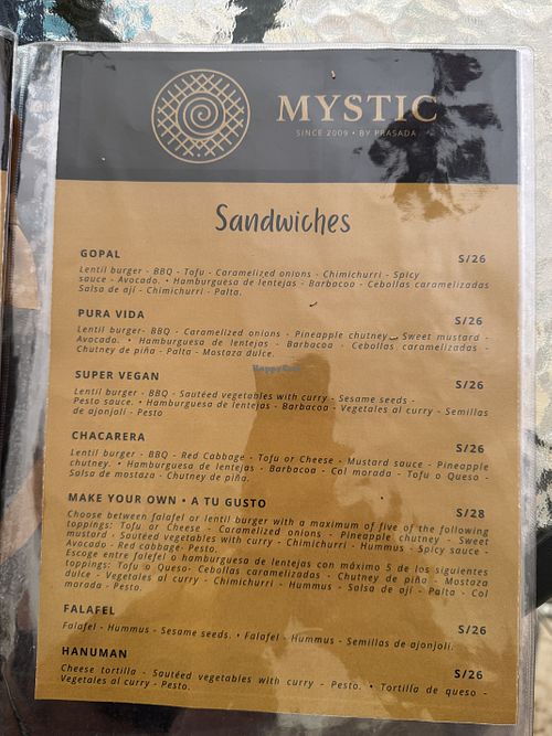 Menu  at Mystic by Prasada Pisac in Cuzco