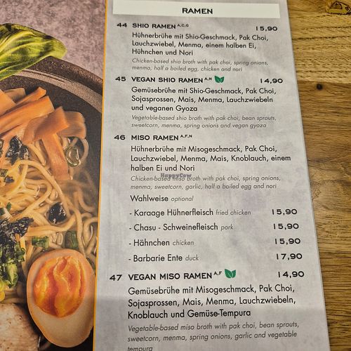 Menu at Raku Ramen in Berlin