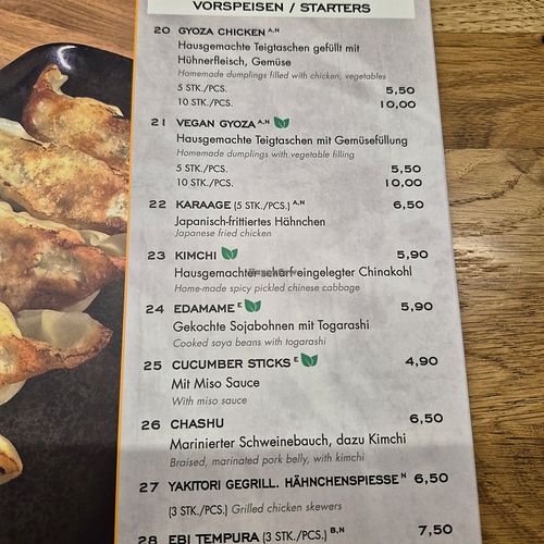 Menu at Raku Ramen in Berlin