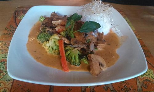 Vegan Red Curry, normally comes with tofu (but they are happy to leave it if you're tofu-ed out...) at Pad Thai in Santiago