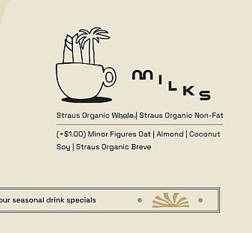 Alternative Milk Options (Oat, Almond, Coconut)  at Coffee Coffee in Encinitas