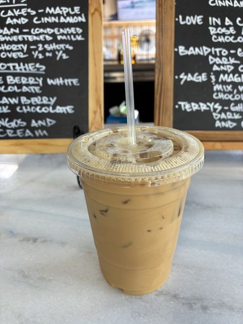 Vegan Vanilla Almond Milk Ice Coffeee  at Fairhope Coffee in Fairhope