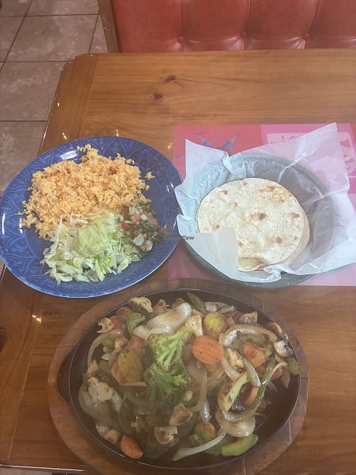 Veggie Fajitas made vegan   at Rio Méxican Restaurant in Mobile