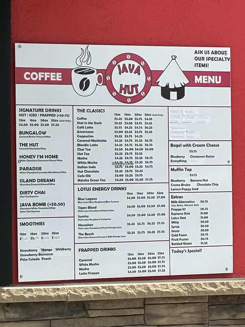 Menu   at Java Hut  in Mobile
