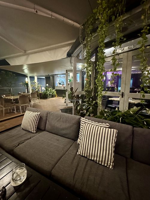 Outdoor lounge and dining area  at Skyring's Restaurant and Bar in Rockhampton