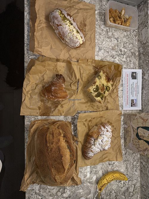 Iced Bun, Honeycomb Croissant, Cheese And Jalapeño Focaccia, Cookie Dough Croissant, Fresh Sourdough.   at BEK Sourdough Bakery in Gosport