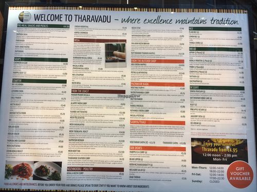 menu  at Tharavadu in Leeds