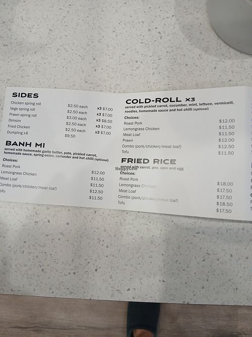 Options at Madame Banh Mi in Old Noarlunga