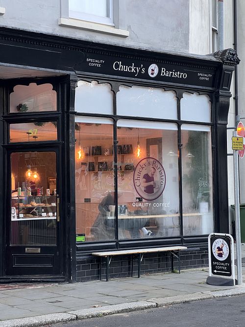 The outside of this cafe  at Chuckys Baristro in England