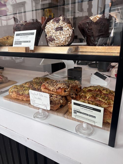 Vegan pastries in the shop   at Chuckys Baristro in England