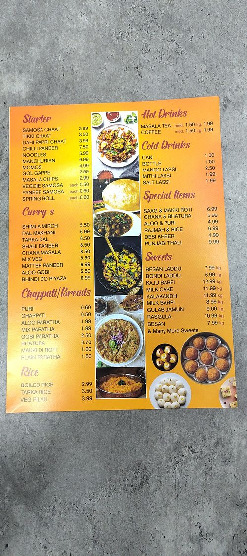 All vegetarian authentic Punjabi menu at Banga Sweet Centre in Halesowen