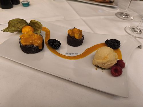 Mini brownies with vegan ice cream. at Restaurant Tausend93 Im Seehotel Maria Laach in Rheinland-pfalz