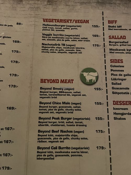 The veg/vegan menu  at The Border in Stockholms Län