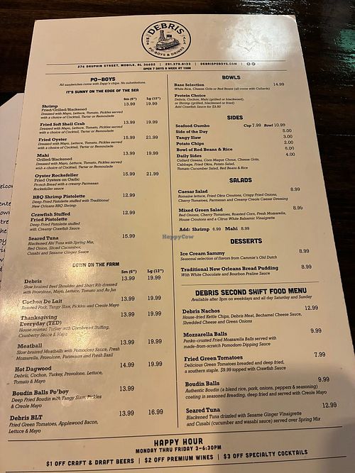 Menu   at Debris Po-Boys & Drinks in Mobile