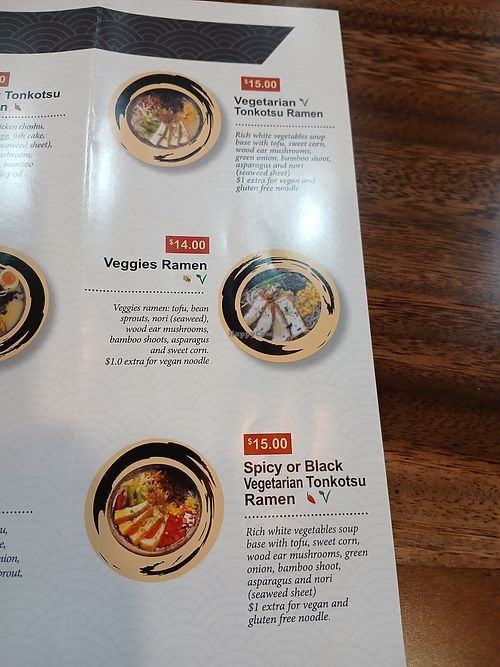 The V symbol means vegan at Kyushu Ramen Bar Bethel Rd in Columbus