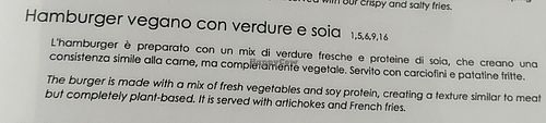 Vegan hamburger on menu at Ristorante La Madonnina di Barni in Lombardia