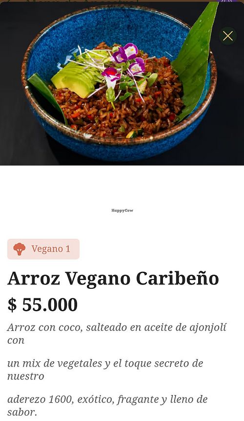Arroz vegano caribeño (foto de carta) at Baroca Sabor Ancestral 🍃 - Rooftop in Bolívar