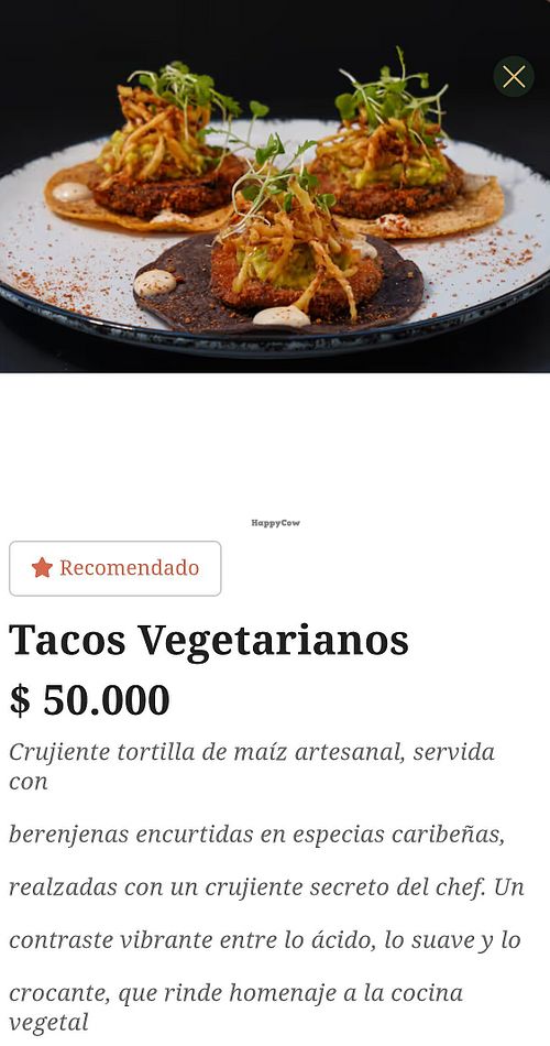 Tacos vegetarianos (foto de carta) at Baroca Sabor Ancestral 🍃 - Rooftop in Bolívar