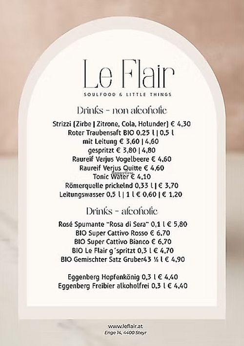 Cold drinks menu at Le Flair in Steyr