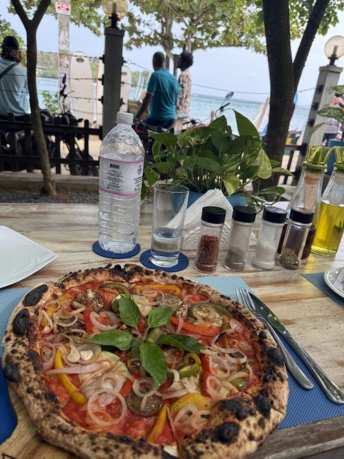 Great Napolitain Pizza with a view.  at Aura Pizzeria Hiriketiya in Southern Province