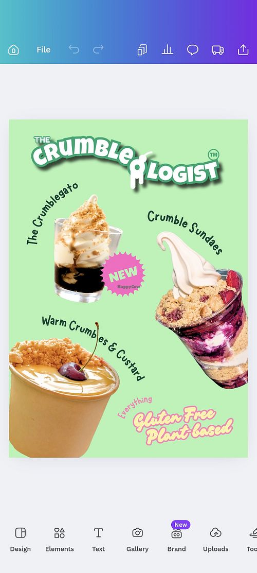 The menu at The Crumbleologist ltd in Glasgow