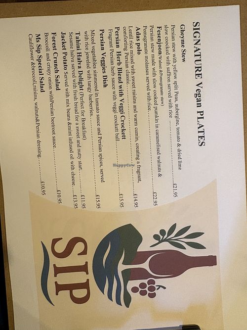 Vegan mains  at Sip in England