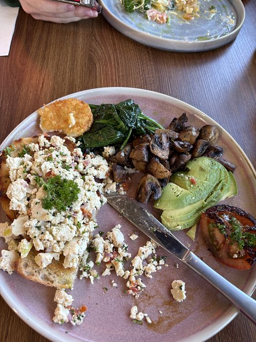 Big vegan breakfast (I had given half hash brown and avocado to son before this photo)  at Uni Corner Café  in Phillip