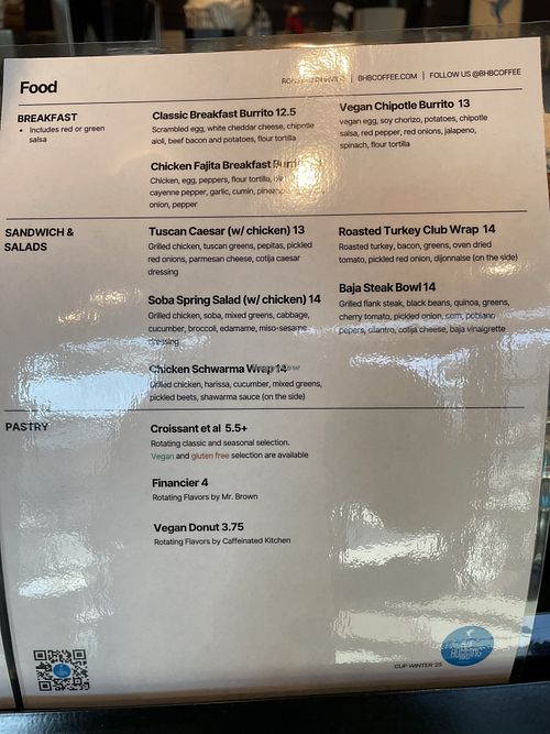 Food menu  at CUP by Blue Hummingbird Coffee in Irvine