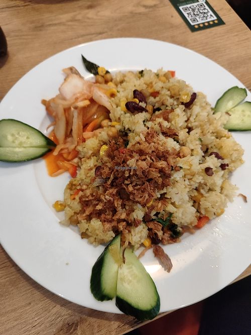 Kimchi risotto - basically fried rice with kimchi on side at Vegan BANH MI in Prague