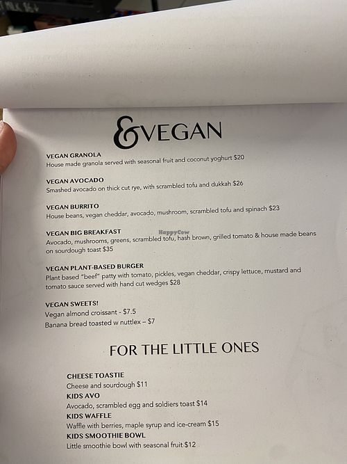 Vegan menu  at Boy & Bloom in City Of Onkaparinga