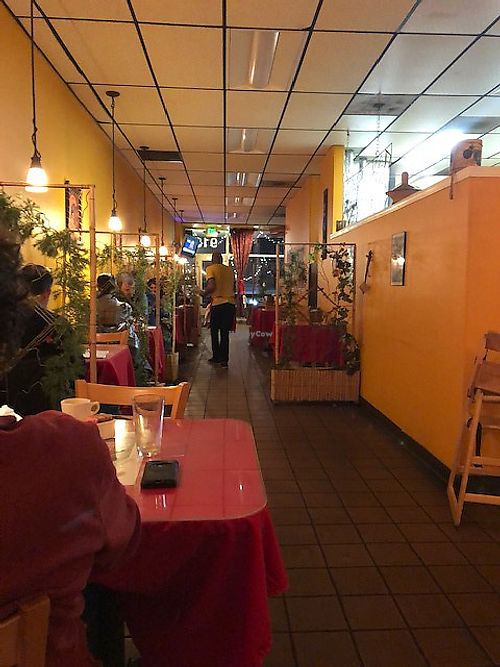 Interior of Restaurant looking from the back to the front at Abyssinia Restaurant in Santa Rosa