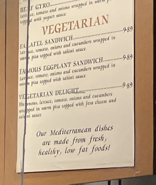 Veg menu  at Mediterranean Grill in Bellevue