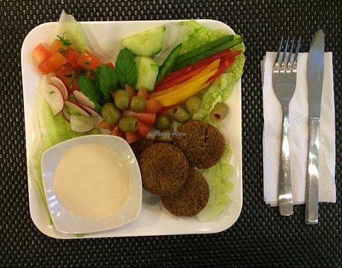 Falafel platter with Tahini dip at Falafel House in Kuta