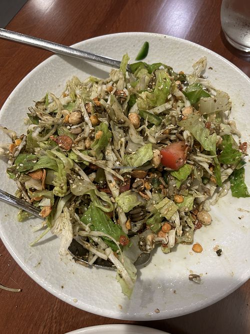 Tea leaf salad after mixing - so yummy!   at Chef Burma in Sacramento