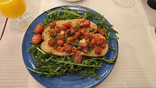 Vegan toast, roasted tomatoes with herbs -ask to remove the cream cheese at Gelo Cervejaria e Marisqueira in Lisbon